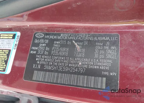 2009 Hyundai Santa Fe Se from USA, damaged, VIN 5NMSH13E59H254797
